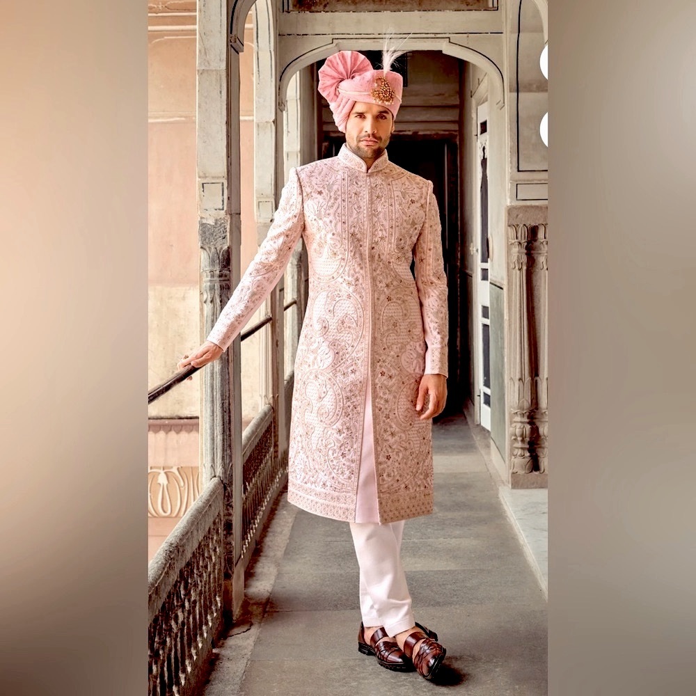 NWOT Men’s Pestle Pink Hand Embellished Sherwani, Sz: 38 (M)